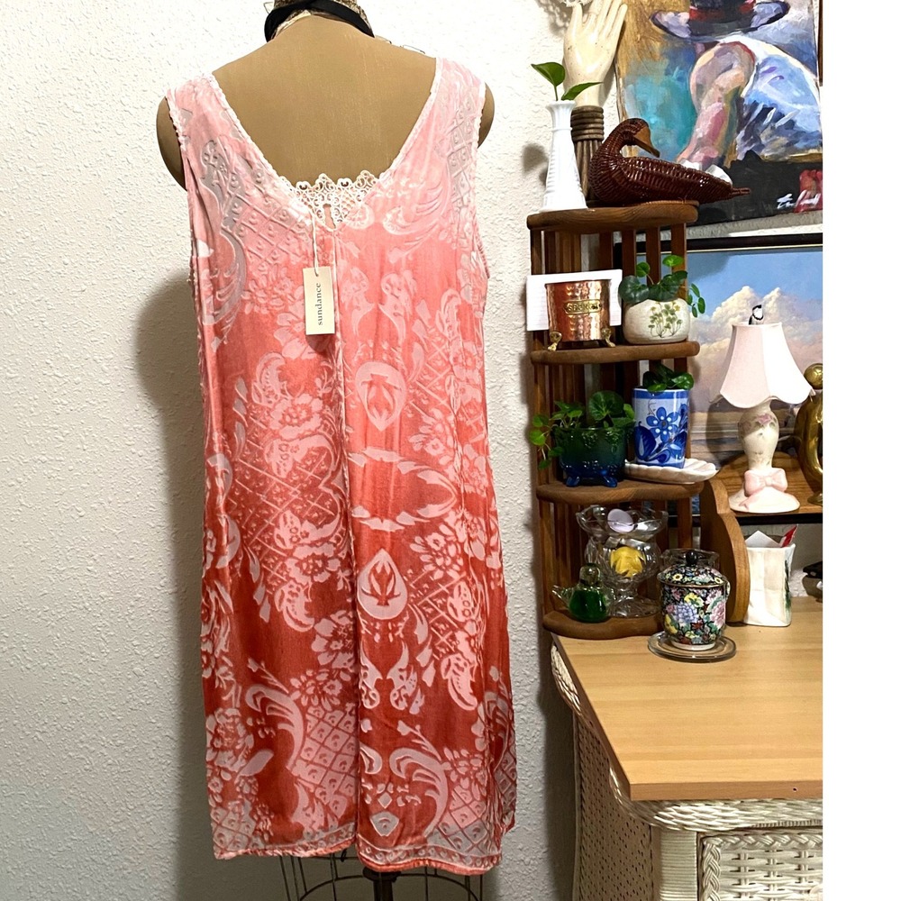 NWT Sundance Slip Dress Set Boho cottage Women Burnout Velvet Lace Coral large - Picture 4 of 10